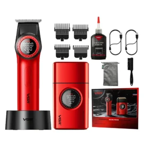 VGR Professional Hair Trimmer & Shaver Combo Set Röd