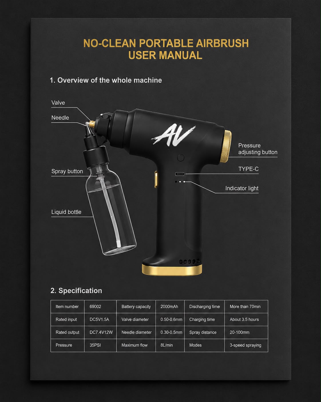 AV No-Clog Cordless Airbrush - Svart - Image 6